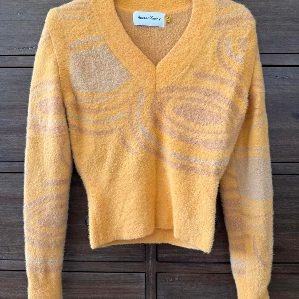 House of Sunny Mustard Yellow Knit Detachable Sleeve V-Neck Sweater